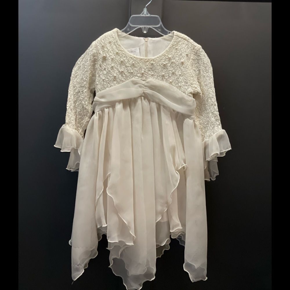 Sara Sara vintage little girls dress with chiffon, lace, pearls, fairy sleeves